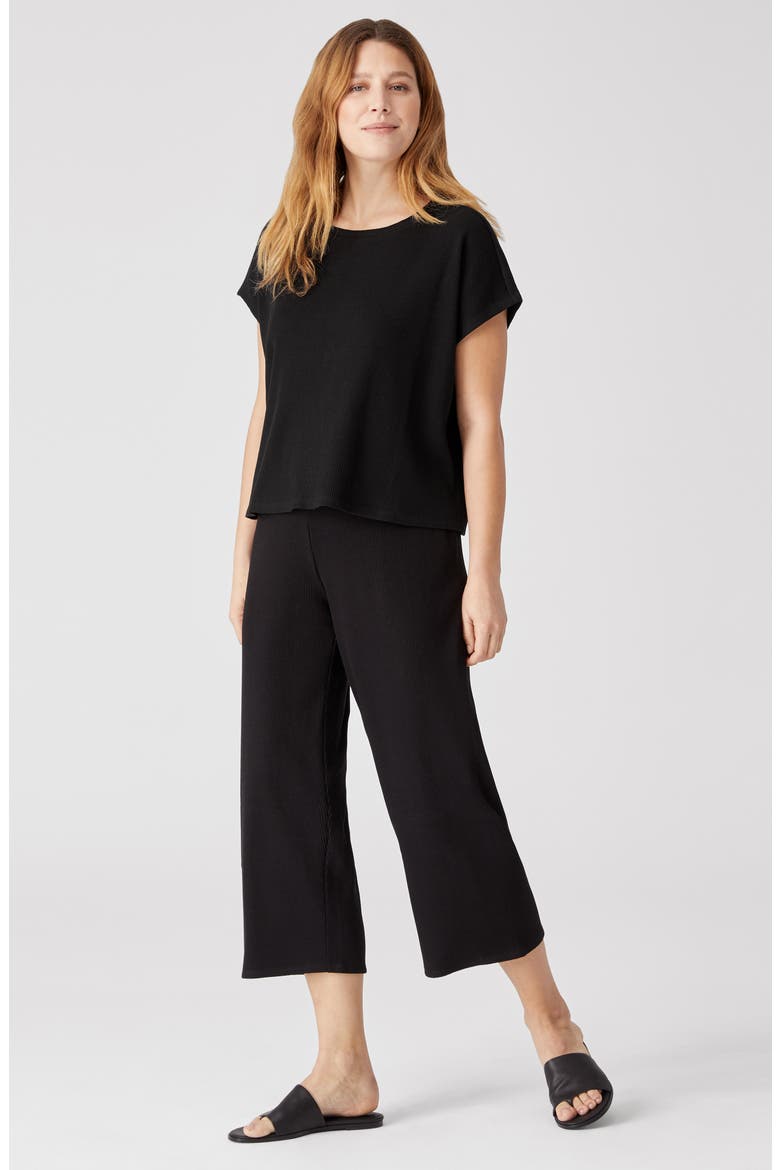 Rib Straight Leg Crop Pants, Alternate, color, BLACK