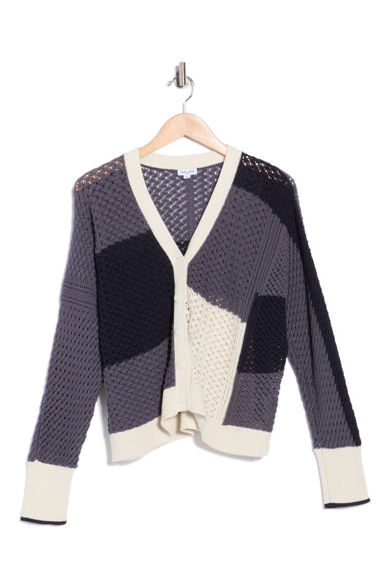 Addy Colorblock Cotton Cardigan, Alternate, color, NAVY BLUE/ PALE OAK
