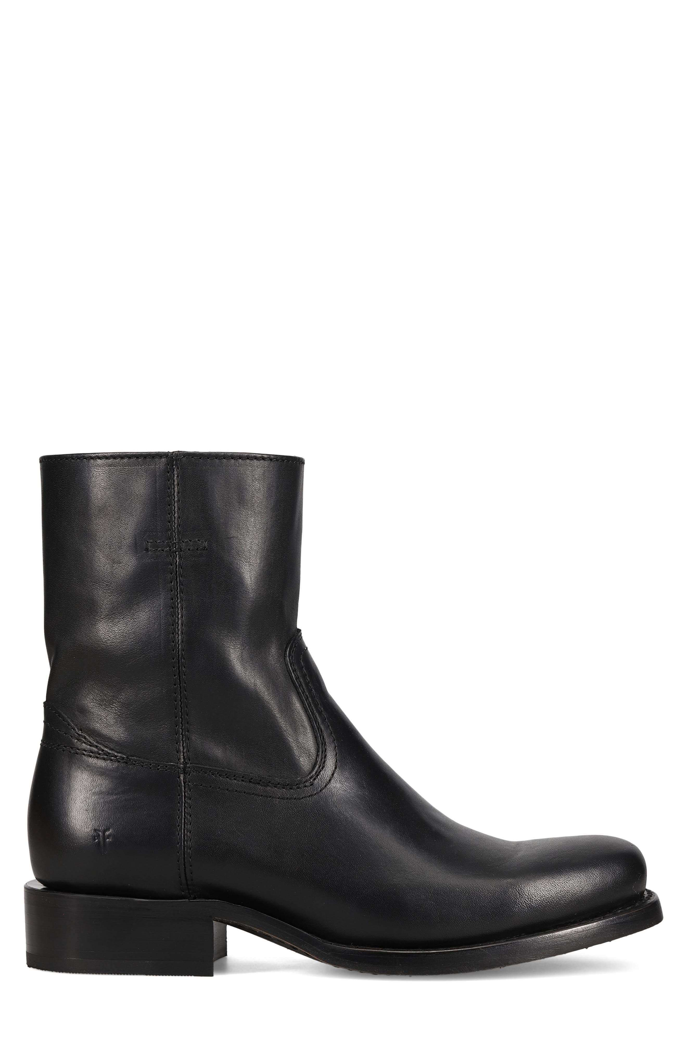 Frye Campus Leather Plain Toe Zip Boot, Alternate, color, Black