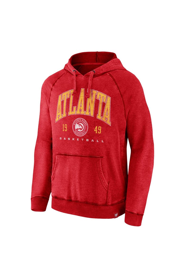 Men's Fanatics Heather Red Atlanta Hawks Foul Trouble Snow Wash Raglan Pullover Hoodie, Alternate, color, Heather Red