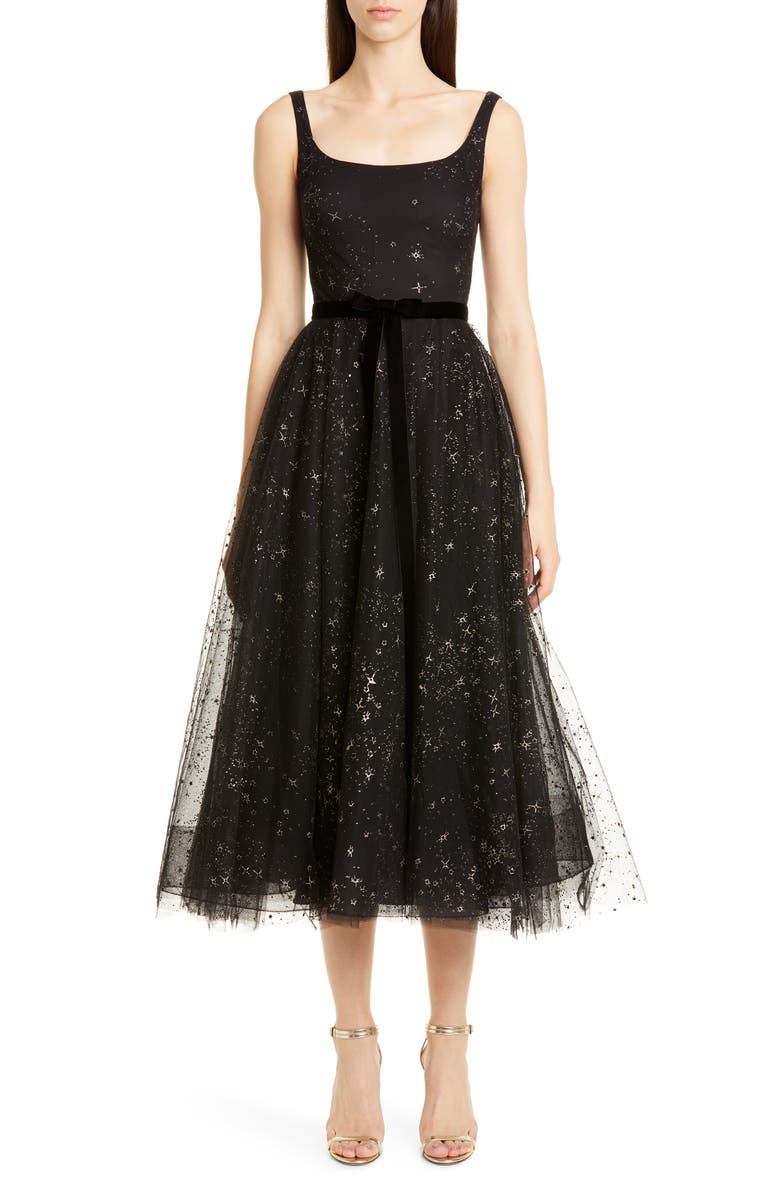 Marchesa Notte Glitter Star Tulle Cocktail Dress, Main, color,