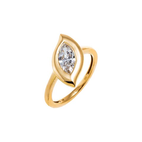 Lab Grown Diamond Marquise Bezel Sideway Ring 14K