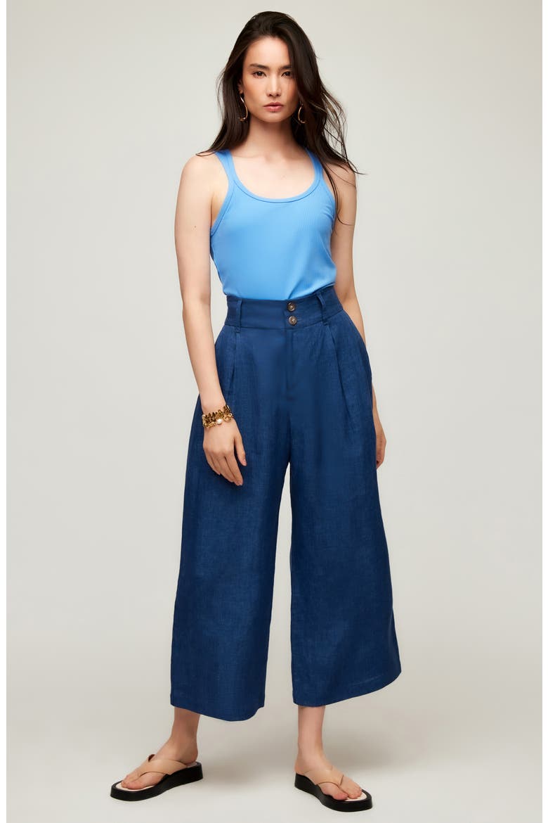 Sadie Linen Crop Wide Leg Pants, Alternate, color, BLUE