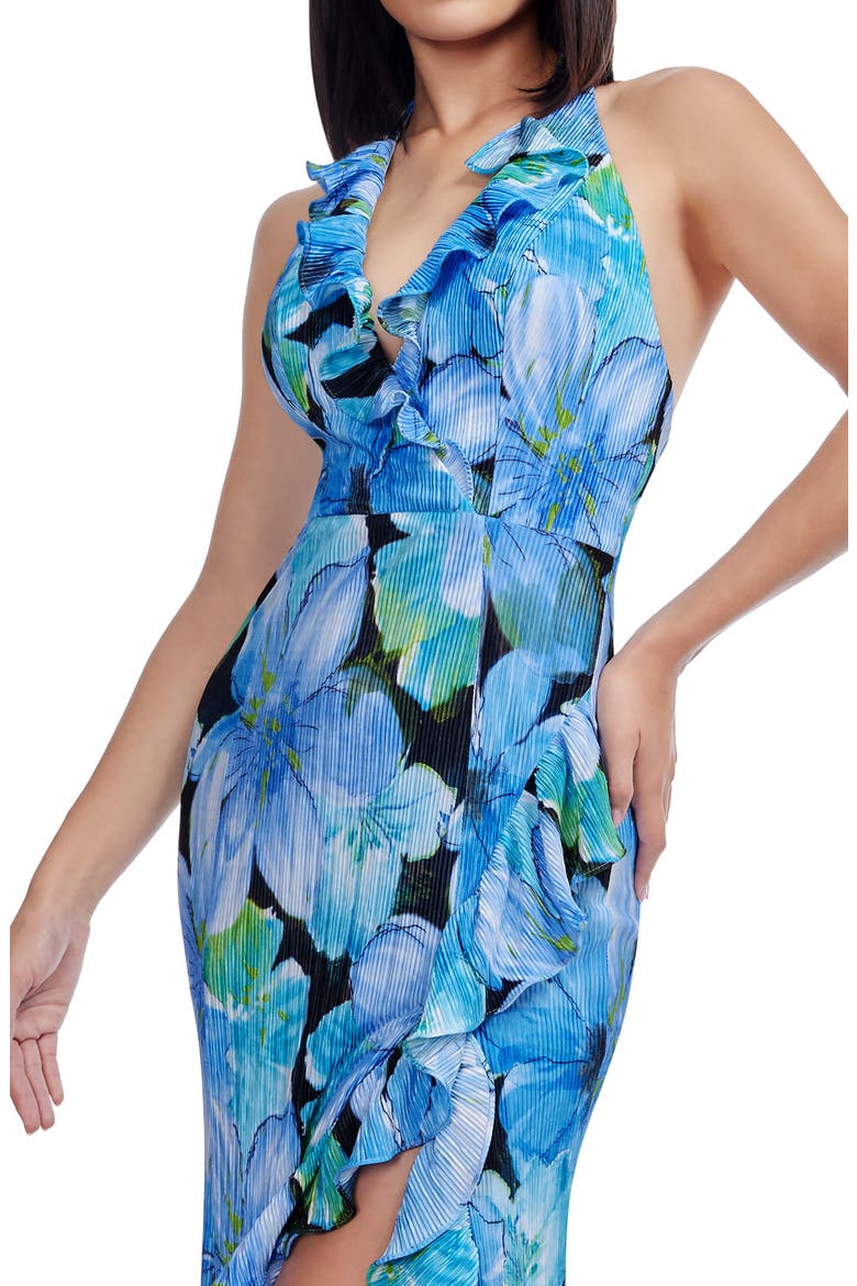 Kathleen Floral Ruffle Halter Gown, Alternate, color, COBALT MULTI