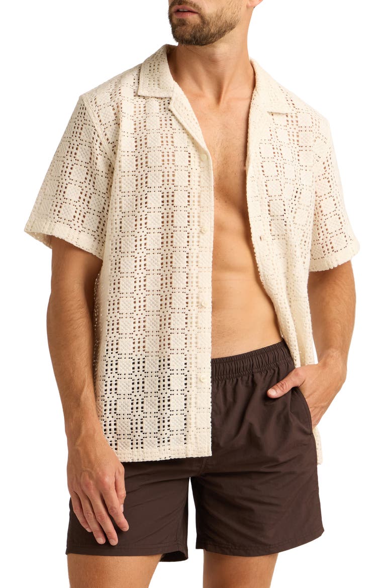 Alex Raschel Square Knit Camp Shirt, Main, color, CLOUD