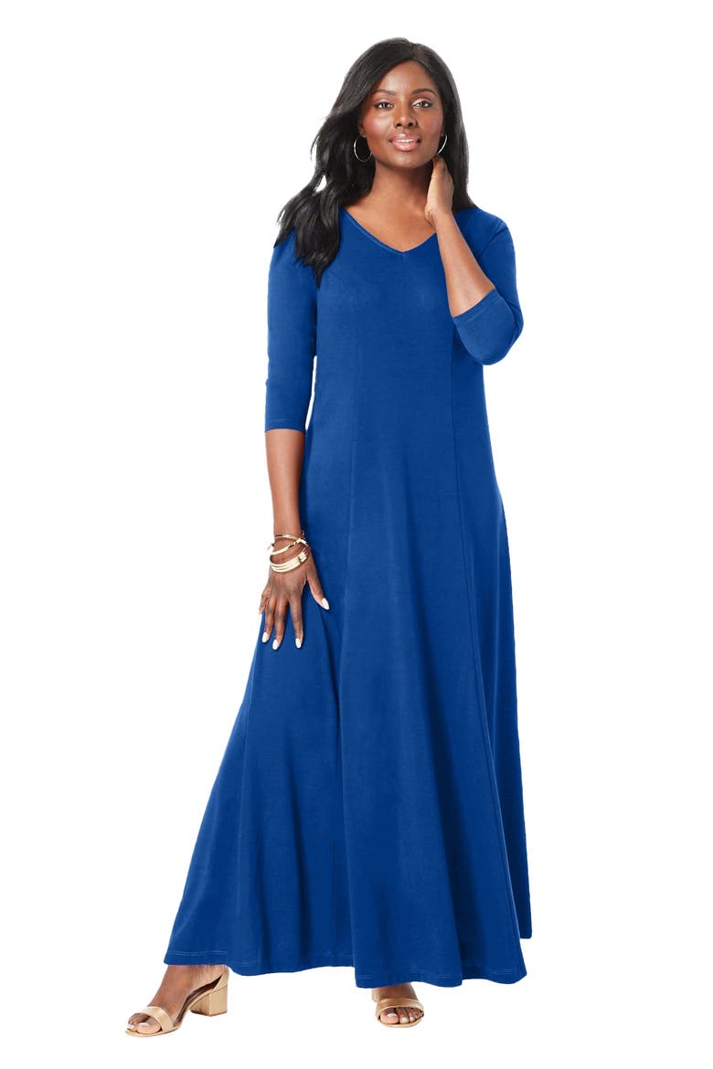 Double-V Maxi Dress, Main, color, DARK SAPPHIRE