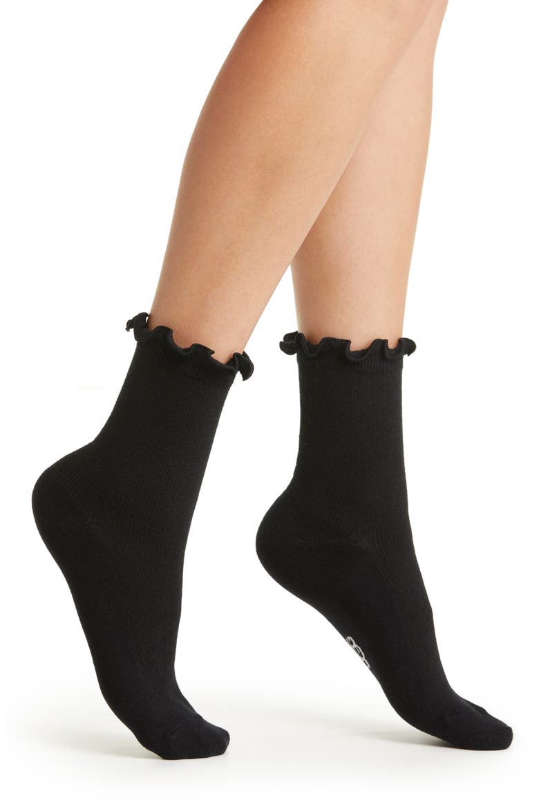 Karsyn Lettuce Edge Crew Socks, Main, color, BLK