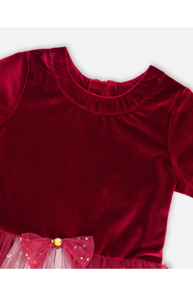 Deux par Deux Bi-Material Short Sleeve Party Dress, Alternate, color, Red