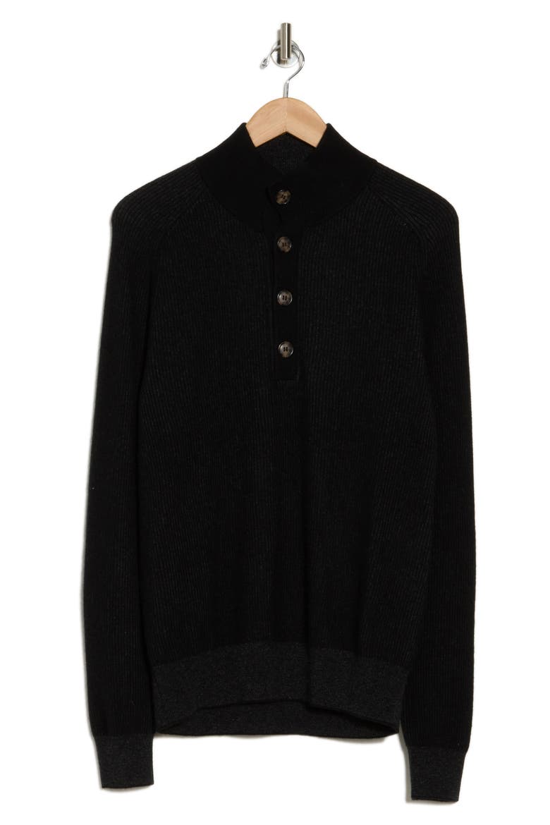 Rib Cashmere Mock Neck Sweater, Alternate, color, BLKGY