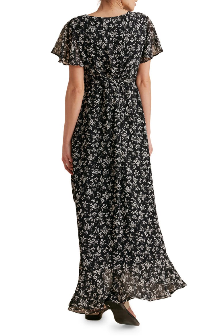Floral Faux Wrap Maternity Dress, Alternate, color, BLACK/ WHITE FLORAL