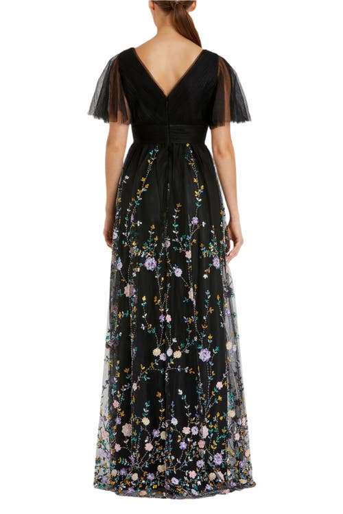 Mac Duggal Sequin Embroidery Tulle A-line Gown In Black Multi