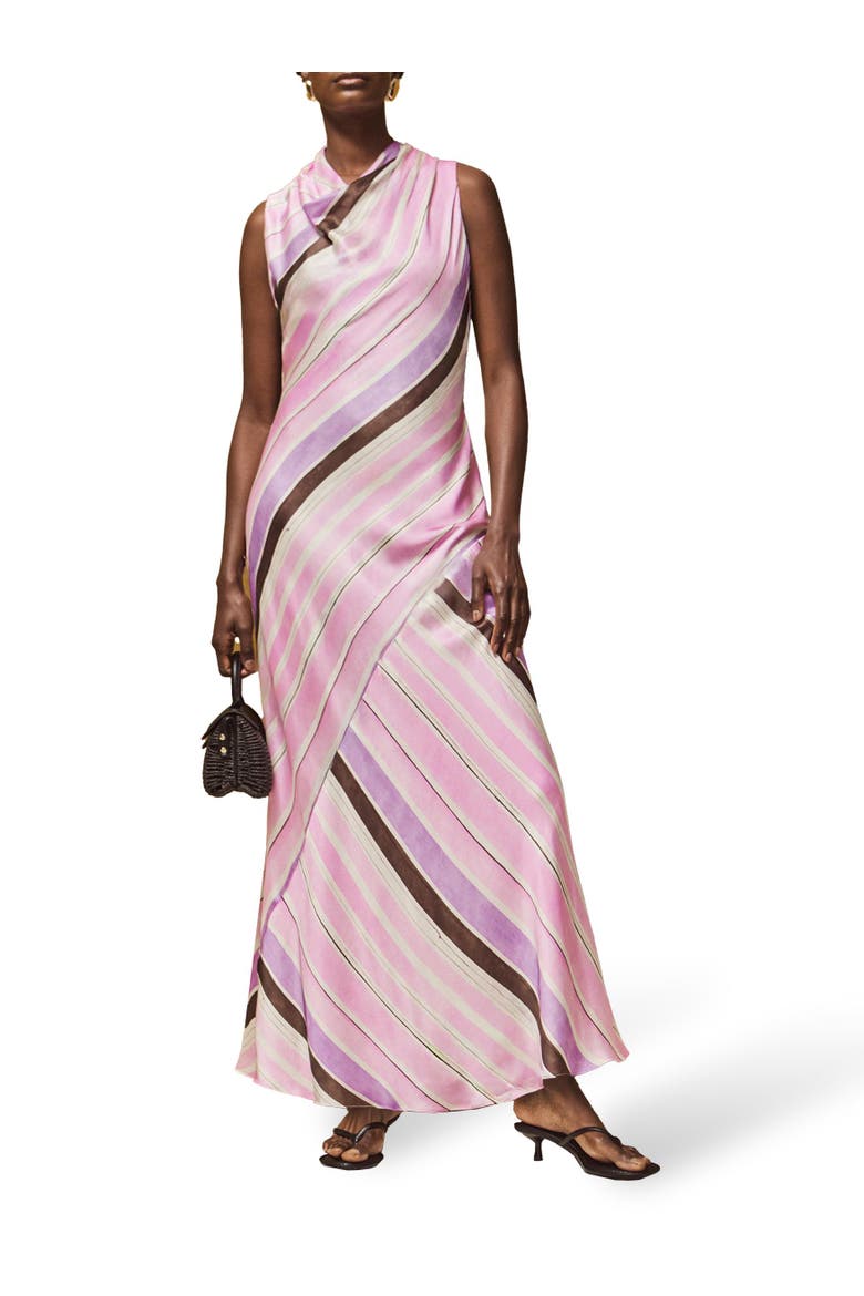 Phoebe Stripe Cowl Neck Satin Dress, Alternate, color, Pink