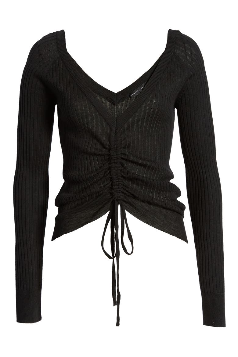 Ruched Drawstring Sweater, Alternate, color, BLACK