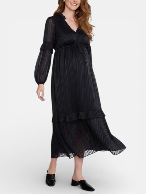 V-Neck Long Sleeve Tiered Maxi Dress