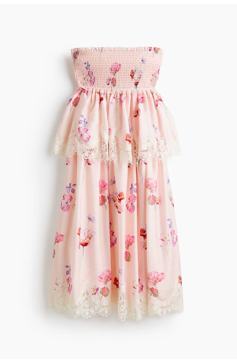 H&M Lace-trimmed Bandeau Dress, Main, color, Light Pink/Floral