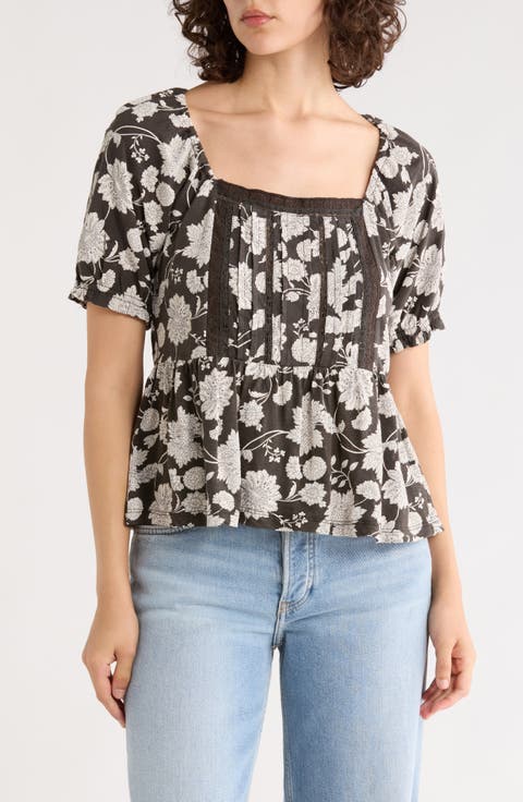 Short Sleeve Pintuck Trim Top