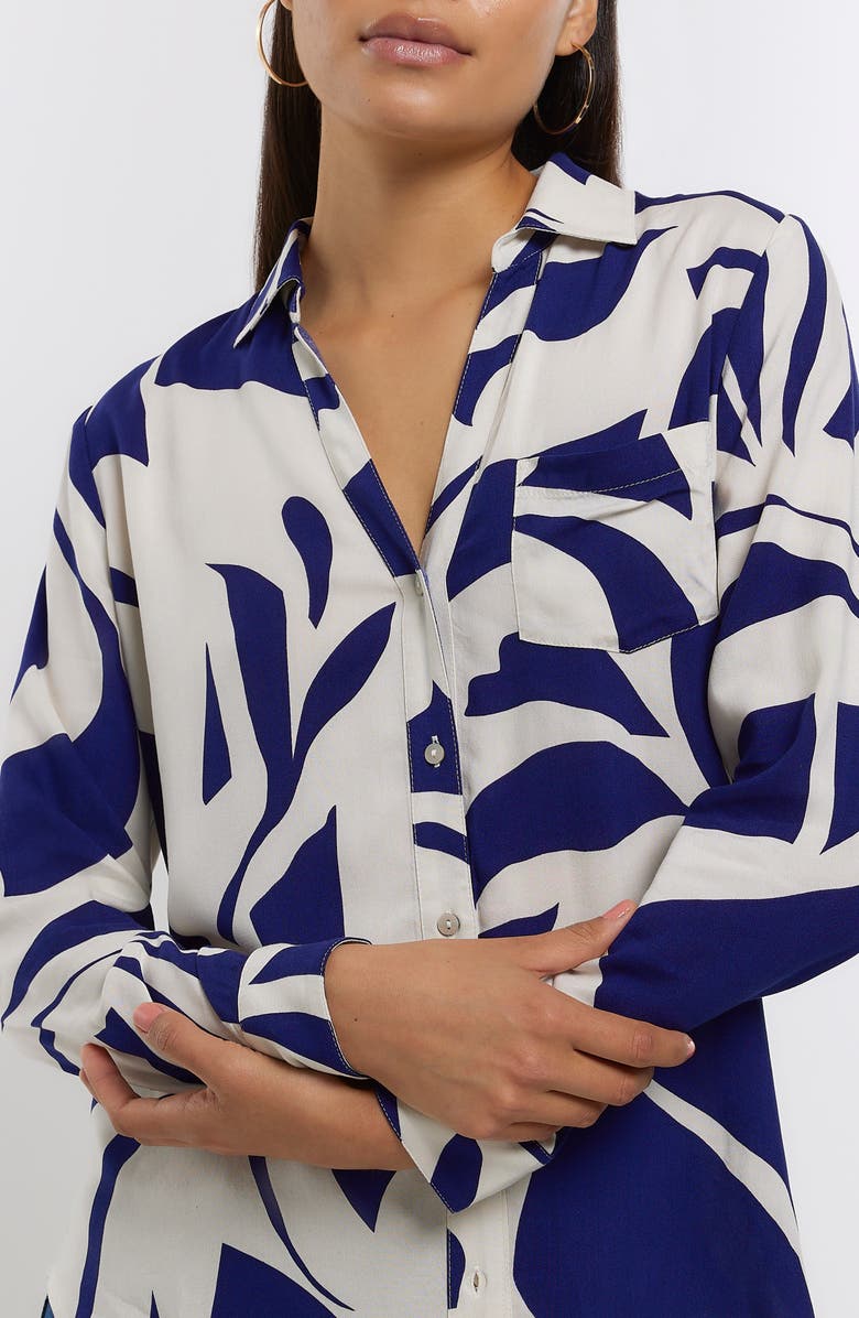 River Island Abstract Print Button-Up Top, Alternate, color,