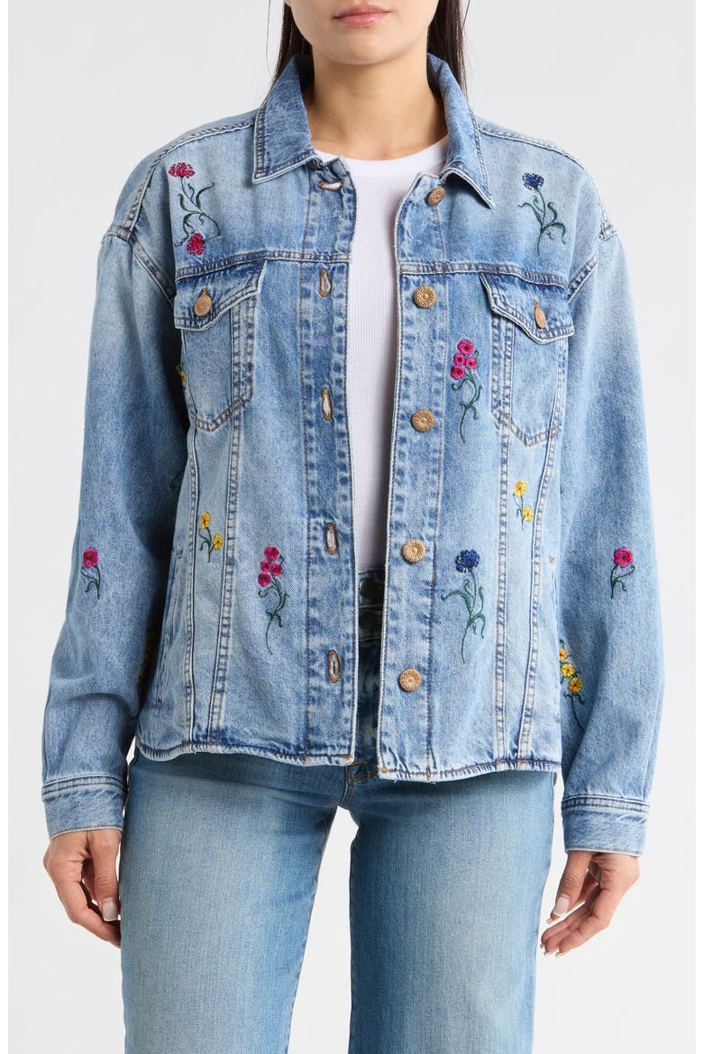 Embroidered Denim Trucker Jacket, Main, color, MEDIUM BLUE