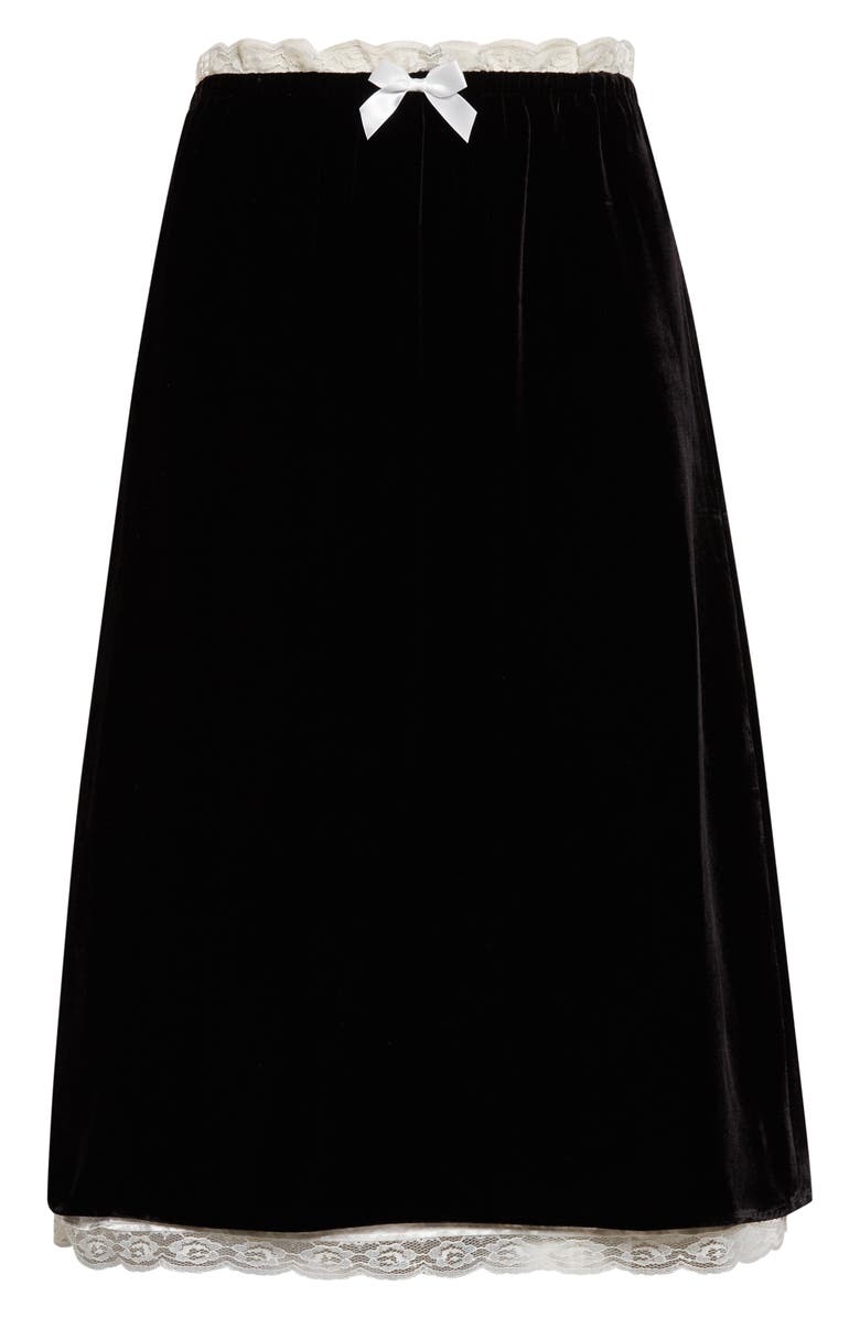 Tanner Fletcher Gender Inclusive Celerie Lace Trim Velvet Slip Skirt, Alternate, color, Black