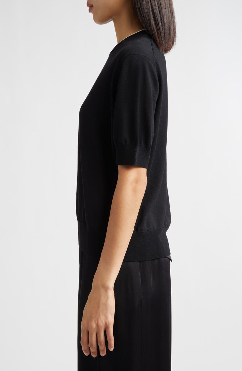 Jil Sander Piped Merino Wool Sweater, Alternate, color, Black