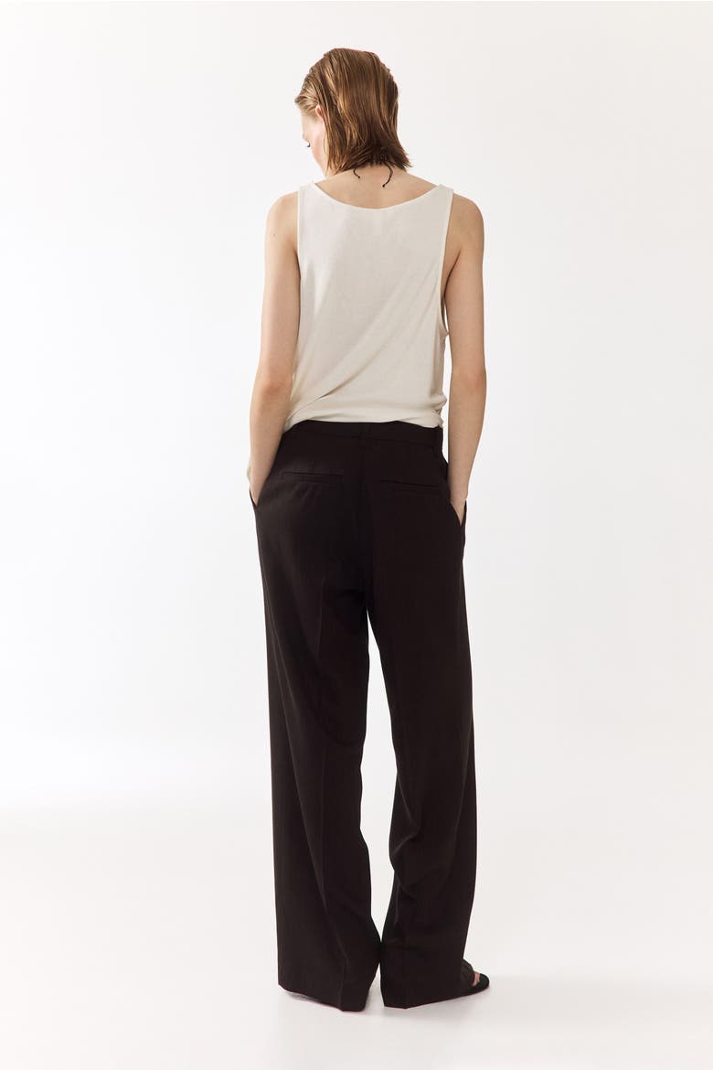 Tailored Linen-blend Trousers, Alternate, color, Dark brown