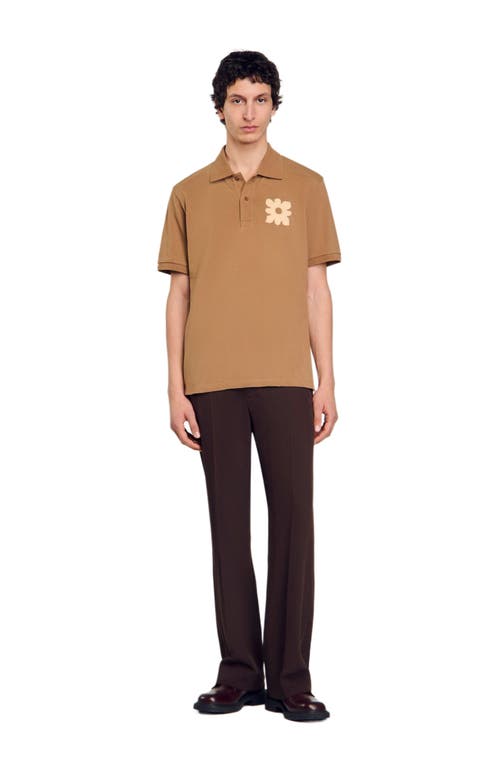 Sandro Polo Shirt With Flower Patch In Nut