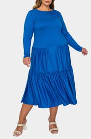 L I V D Eliana Long Sleeve Tiered Midi Dress
