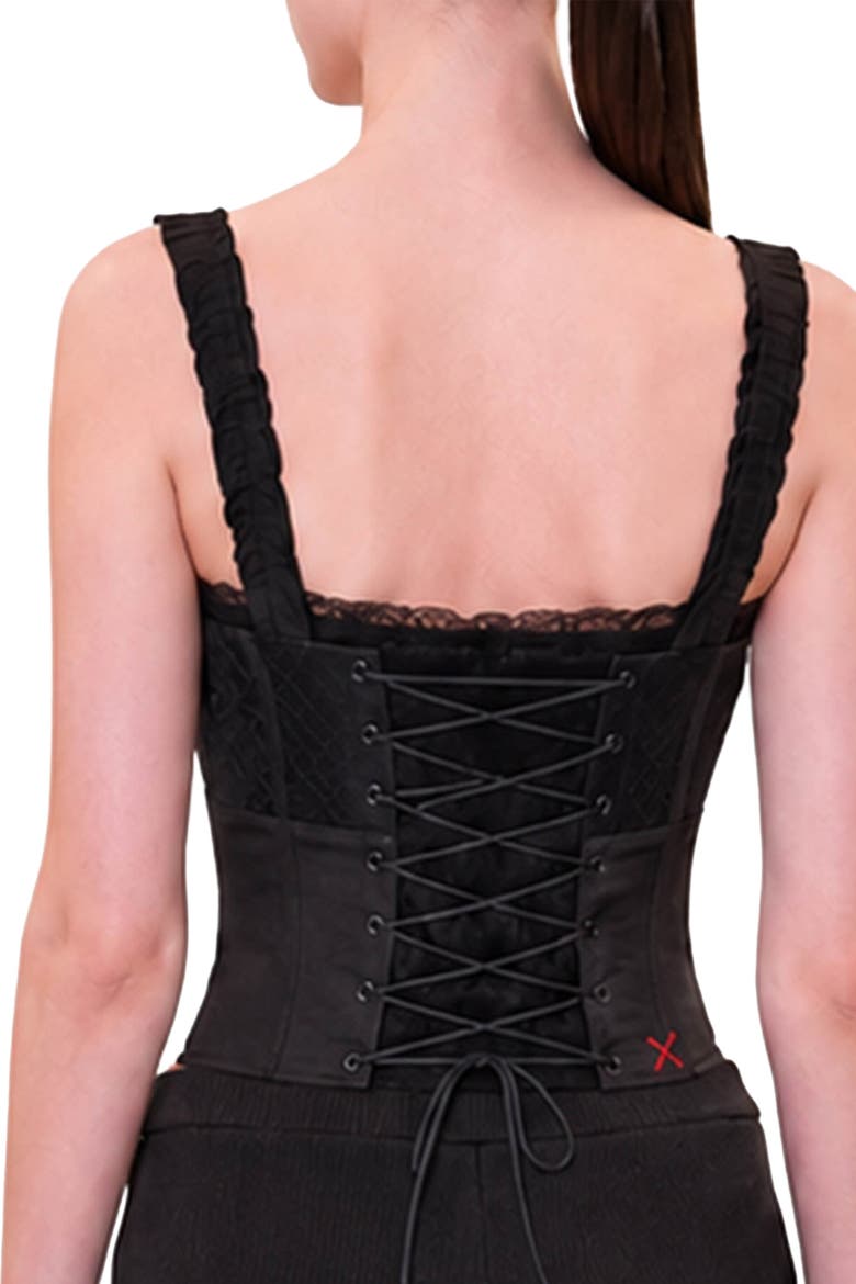 Daydreamers Satin Corset With Lace Detail, Alternate, color, BLACK