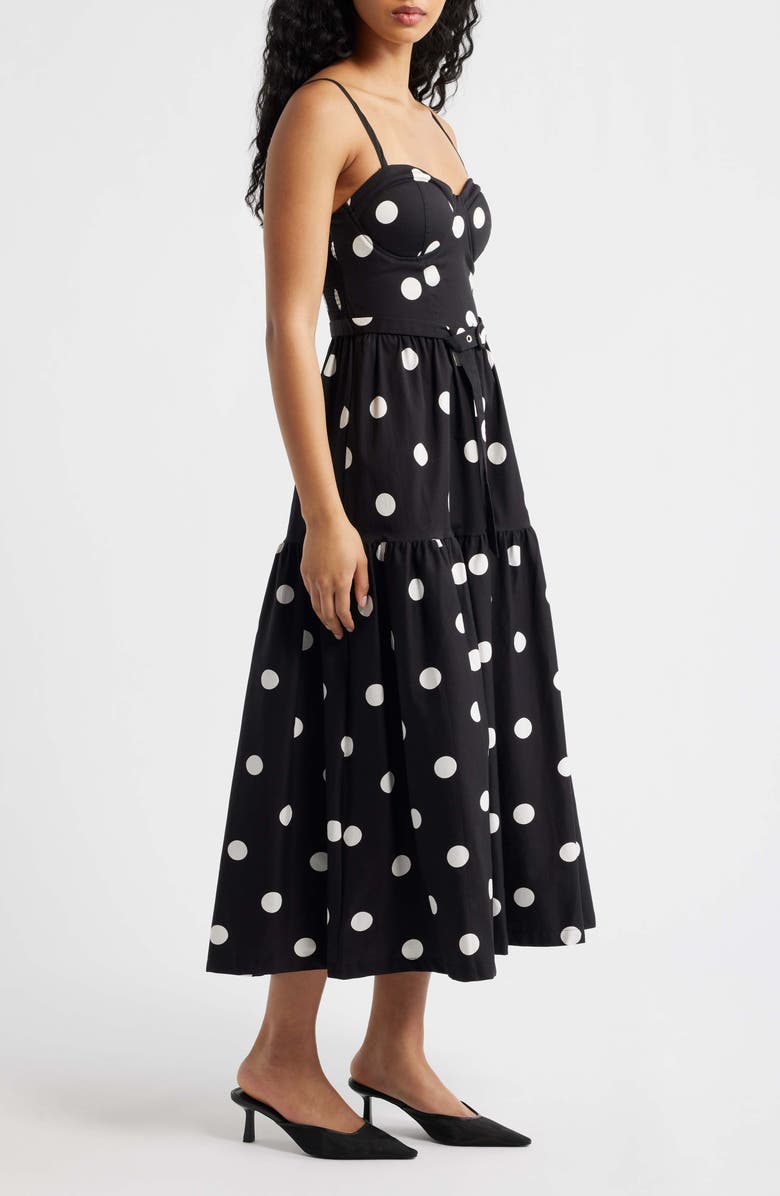 FLYING TOMATO Belted Corset Midi Sundress, Alternate, color, Black/ White