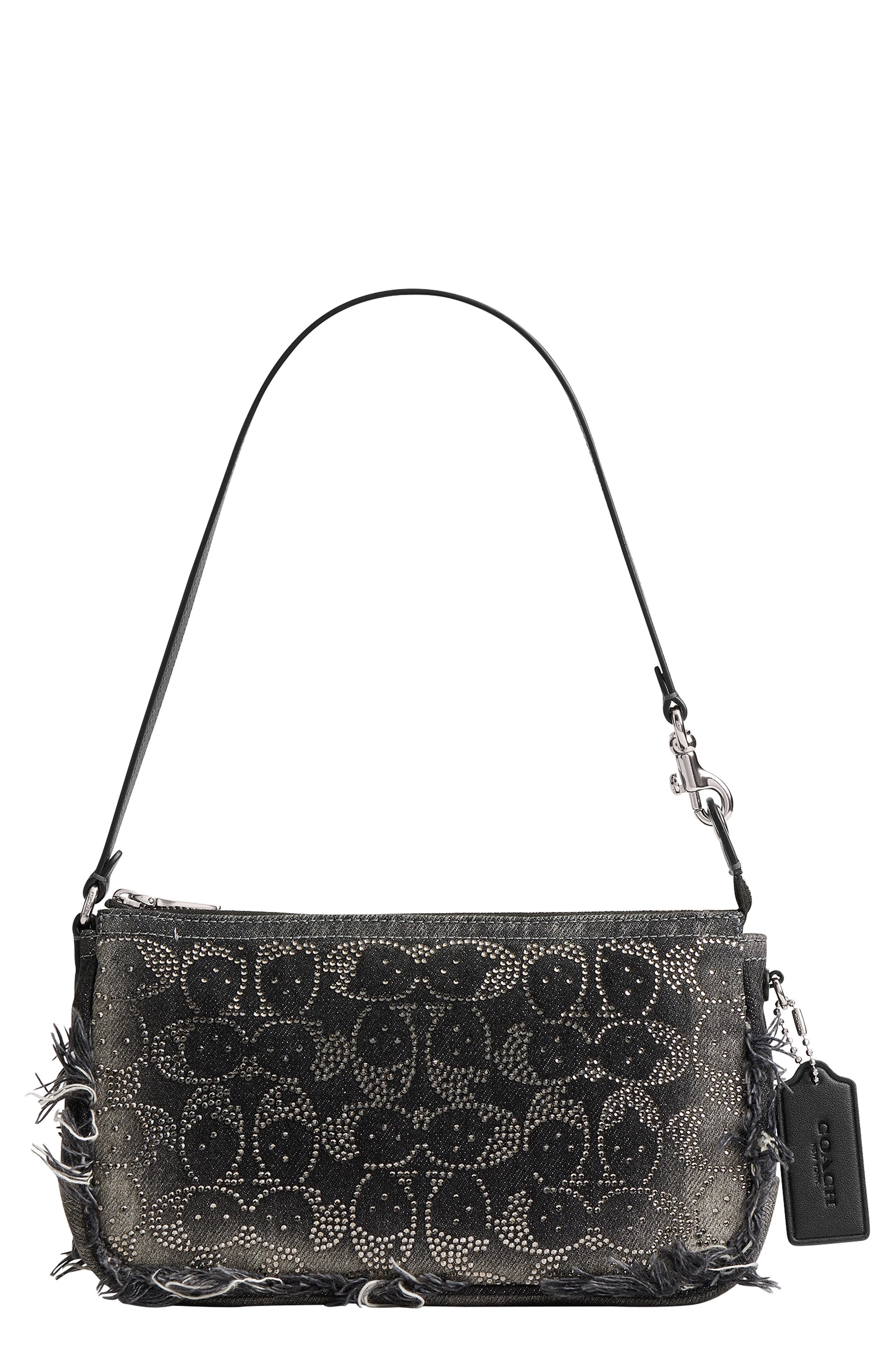 Loved Crystal Signature Denim Plaza Bag, Main, color, LH/ BLACK