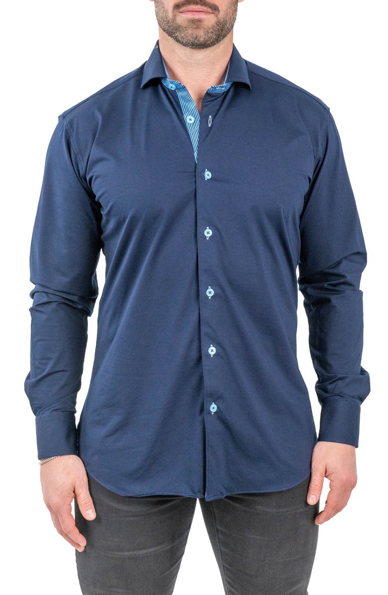 Maceoo Einstein Solid Stretch Cotton Button-Up Shirt, Main, color, Blue