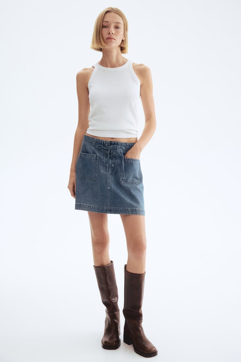 Denim Lace-up Mini Skirt, Main, color, Denim blue