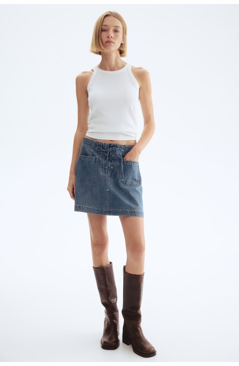 H&M Denim Lace-up Mini Skirt, Main, color, Denim Blue