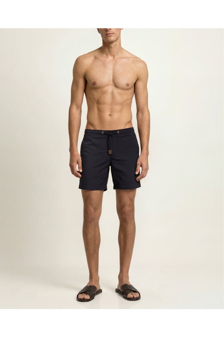 Bulldog Drawcord Seersucker Swim Shorts, Main, color, NIGHT IRIS