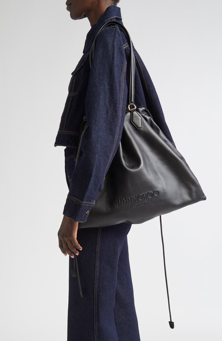 Jimmy Choo Large Drawstring Leather Tote, Alternate, color,