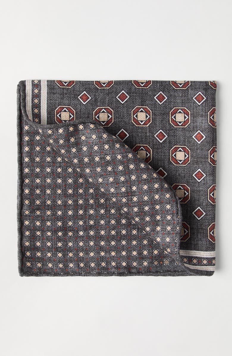 Brunello Cucinelli Double face silk pocket square, Alternate, color, Lead