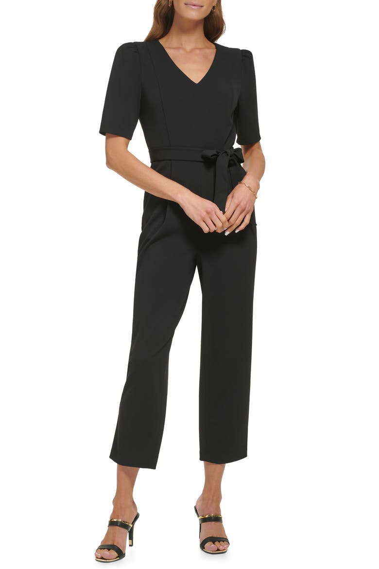 Puff Sleeve Jumpsuit, Main, color, BLACK