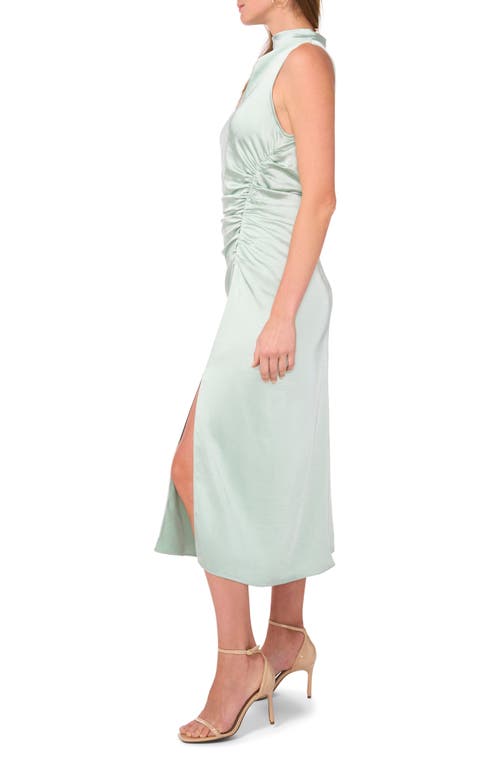 Parker The Ayla Ruched Satin Midi Dress In Slit Green