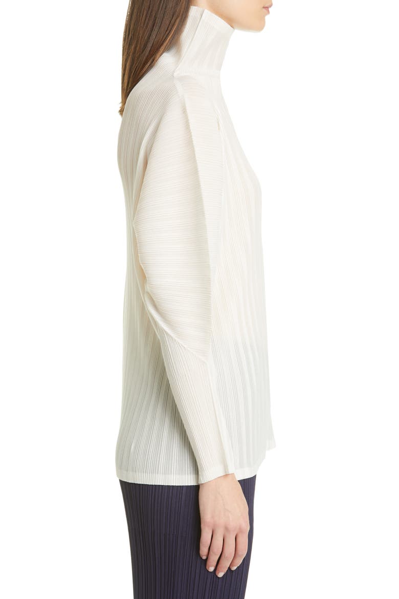 Pleated Turtleneck Top, Alternate, color, 02 OFF WHITE