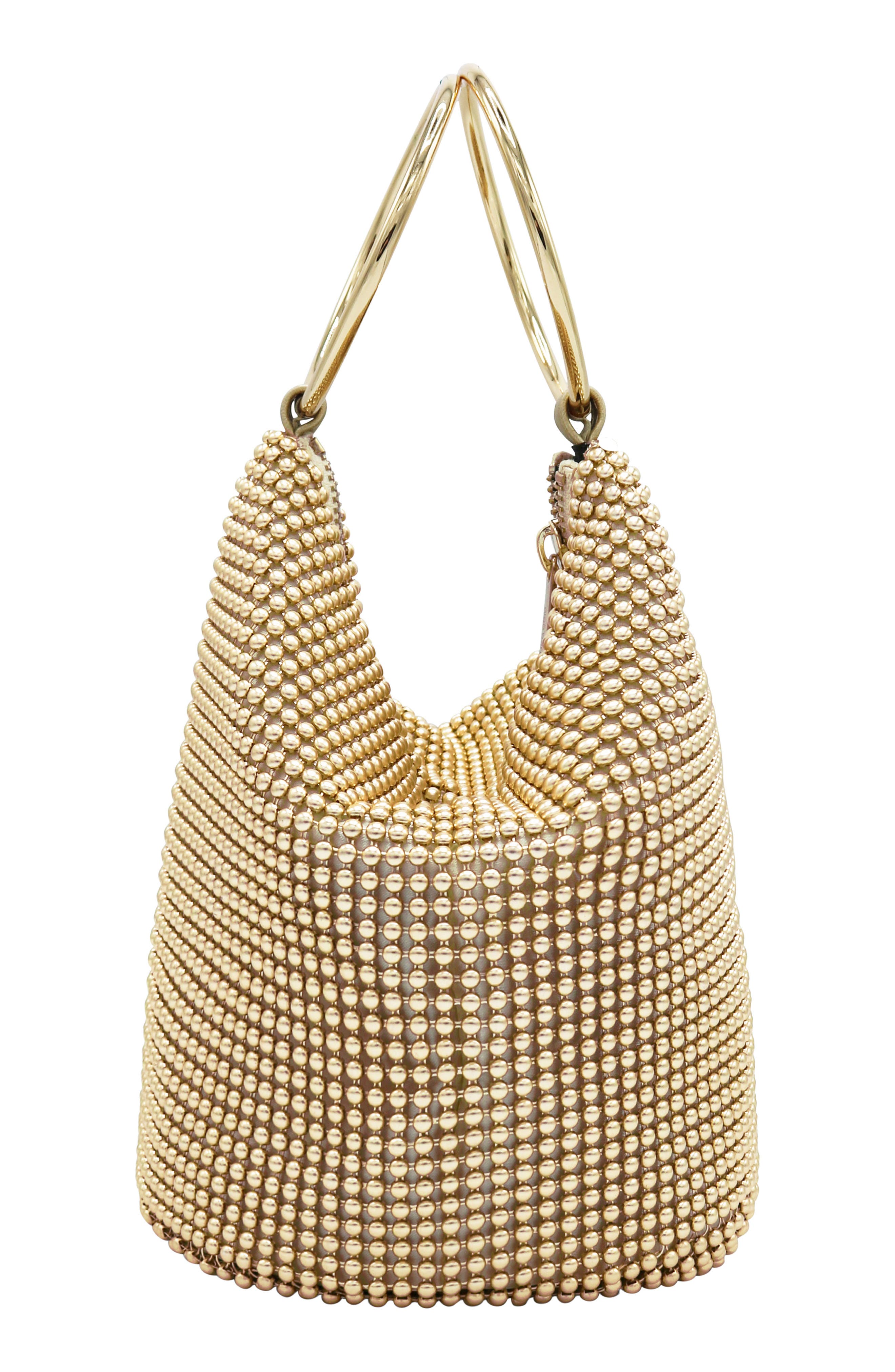 Olga Berg Bianca Mesh Bucket Bag, Alternate, color, Gold