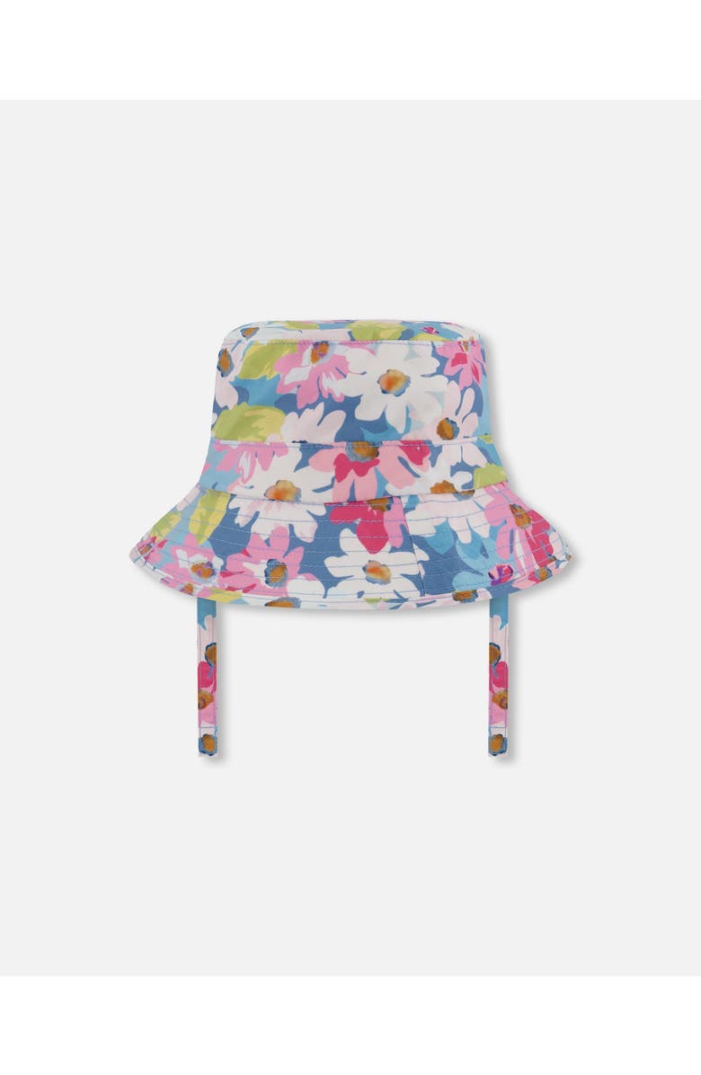 Deux par Deux Little Girl's Printed Beach Sun Hat White, Pink, And Green Flowers, Alternate, color, White, Pink, And Green Flowers