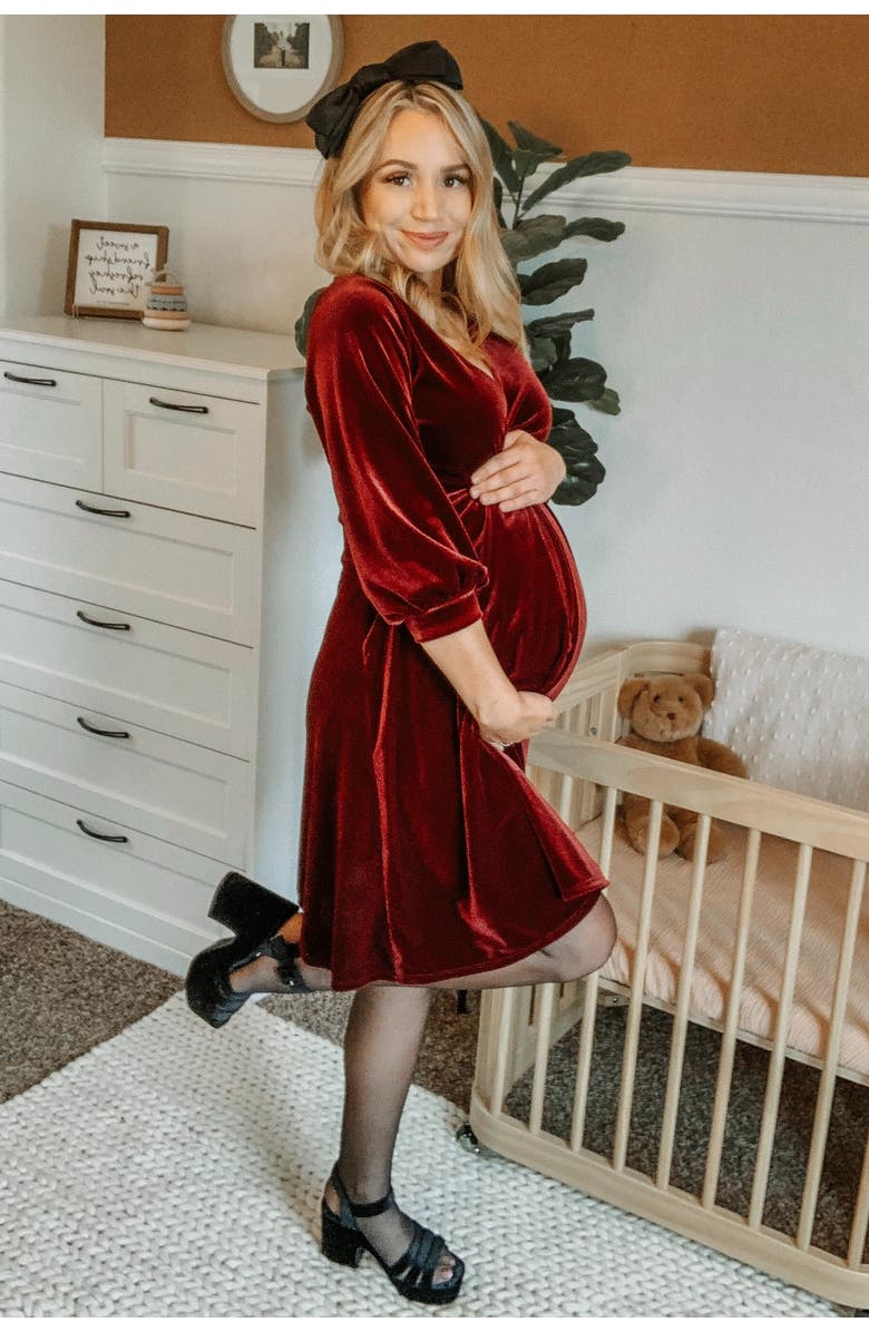 PinkBlush Velvet Wrap Front Babydoll Dress, Alternate, color, Burgundy