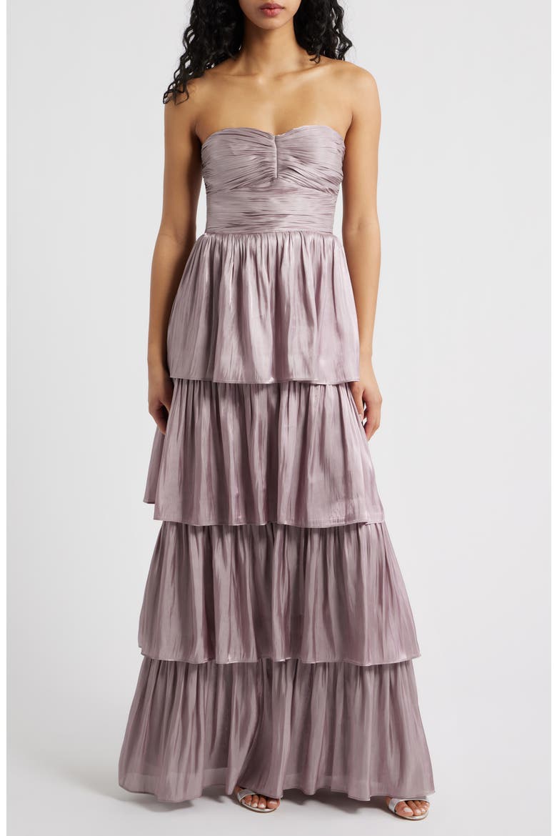 Bella Tiered Strapless Gown, Main, color, DUSTY LAVENDER