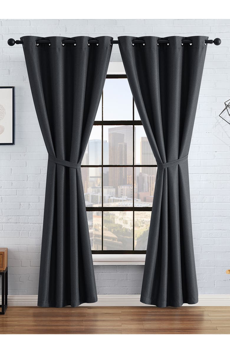 Lucky Brand Ember Thermal Set of 2 Curtain Panels, Alternate, color, Charcoal