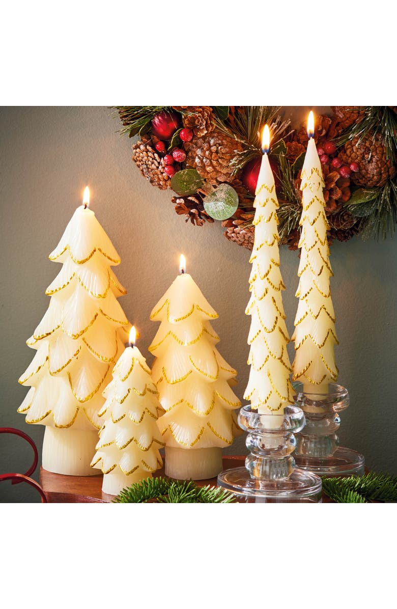 tag Gilded Pine Tree Ivory Sculpted Candle for Christmas Decor, Alternate, color, Beige