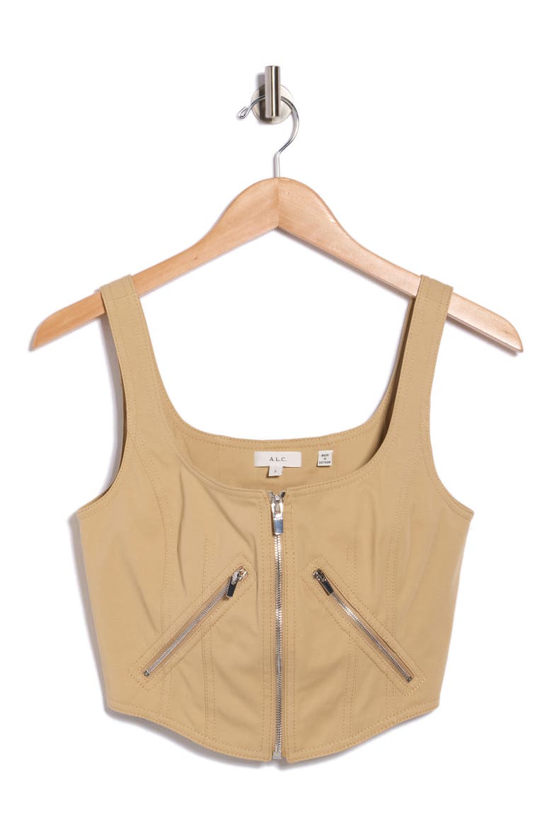 Dea Zip Crop Corset Top, Alternate, color, DESERT BEIGE