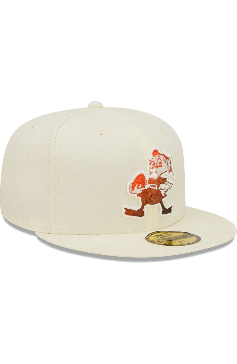 New Era Men's New Era Cream Cleveland Browns Chrome Color Dim 59FIFTY Fitted Hat, Alternate, color, 