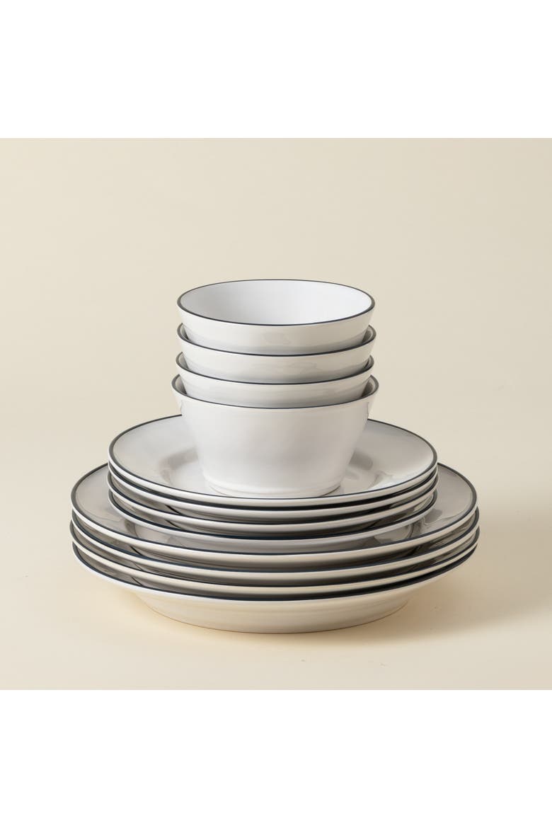 Beja 12-pc place setting w/ cereal bowl, Main, color, White & blue