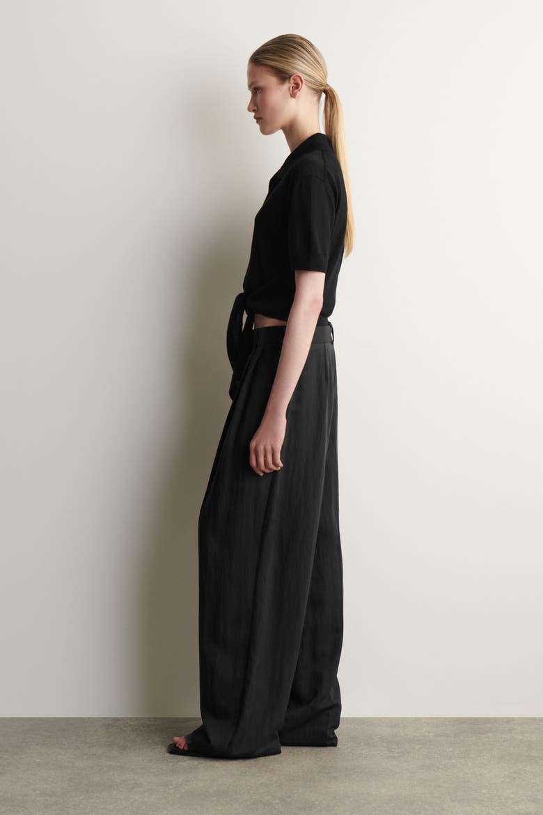 Tie-front Knitted Wool Shirt, Alternate, color, BLACK
