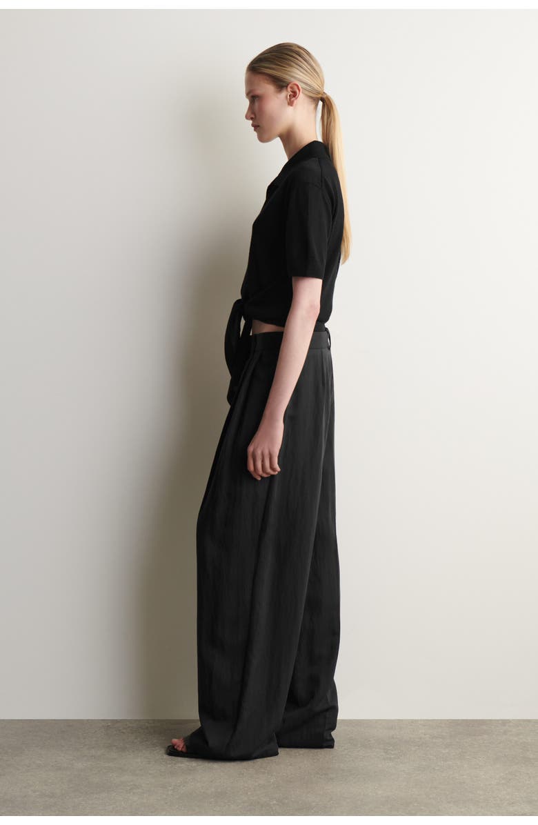 COS Tie-front Knitted Wool Shirt, Alternate, color, Black